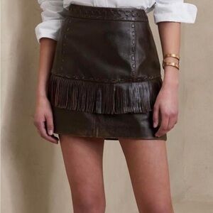 Banana republic Brown Ryder Leather Fringe Skirt